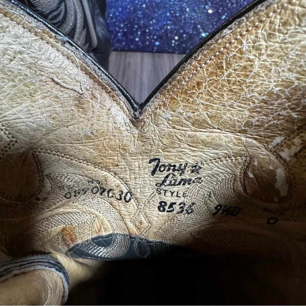 Tony Lama Brown Western Boots Teju Lizard Leather Men's 9.5 D‎ Made in USA 8536
